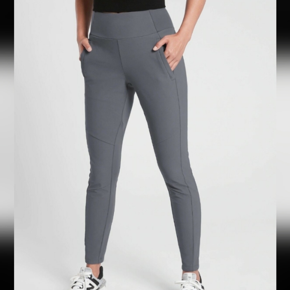ATHLETA Headlands Hybrid Trek Tight Pants Women's Size 14 Gray Pockets Zip
